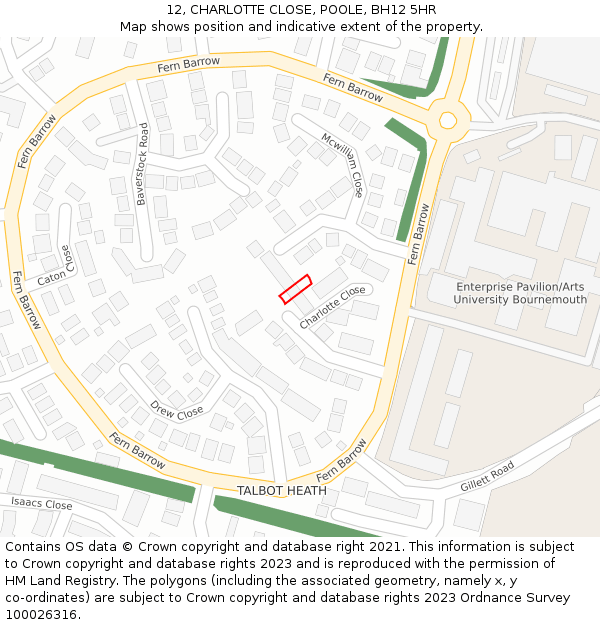 12, CHARLOTTE CLOSE, POOLE, BH12 5HR: Location map and indicative extent of plot