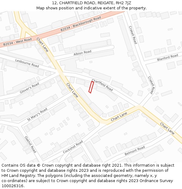 12, CHARTFIELD ROAD, REIGATE, RH2 7JZ: Location map and indicative extent of plot