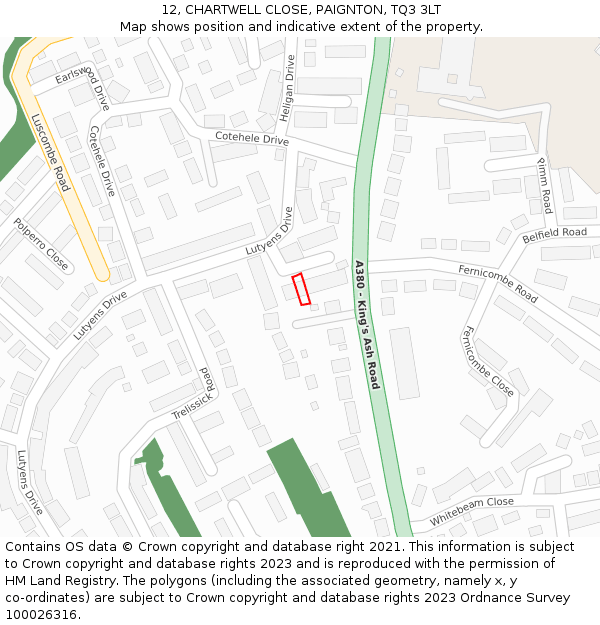 12, CHARTWELL CLOSE, PAIGNTON, TQ3 3LT: Location map and indicative extent of plot