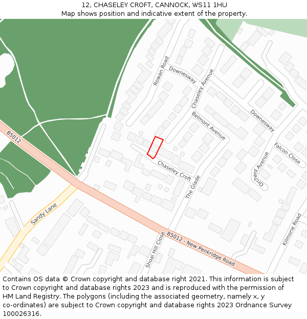 12, CHASELEY CROFT, CANNOCK, WS11 1HU: Location map and indicative extent of plot