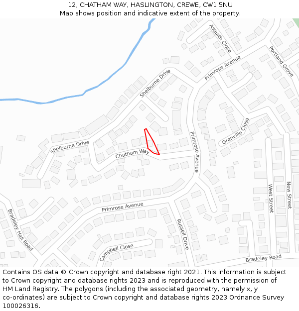 12, CHATHAM WAY, HASLINGTON, CREWE, CW1 5NU: Location map and indicative extent of plot