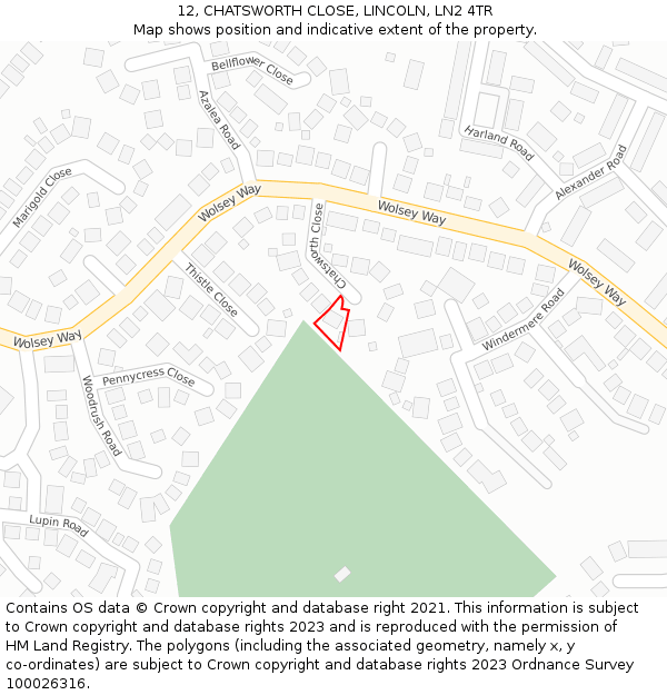 12, CHATSWORTH CLOSE, LINCOLN, LN2 4TR: Location map and indicative extent of plot
