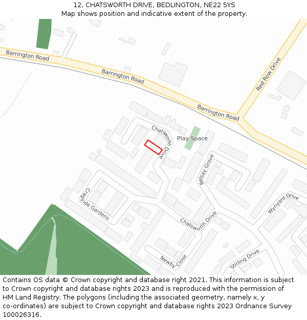 12, CHATSWORTH DRIVE, BEDLINGTON, NE22 5YS: Location map and indicative extent of plot