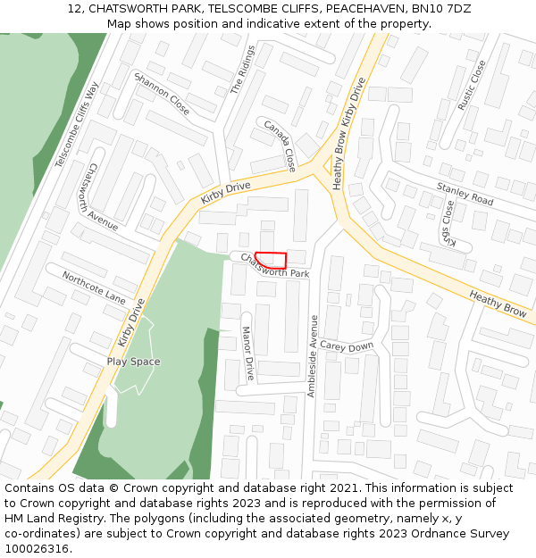 12, CHATSWORTH PARK, TELSCOMBE CLIFFS, PEACEHAVEN, BN10 7DZ: Location map and indicative extent of plot