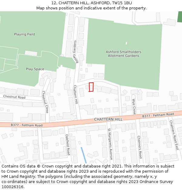 12, CHATTERN HILL, ASHFORD, TW15 1BU: Location map and indicative extent of plot
