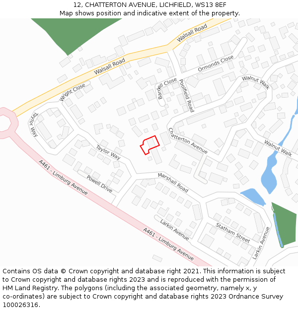 12, CHATTERTON AVENUE, LICHFIELD, WS13 8EF: Location map and indicative extent of plot