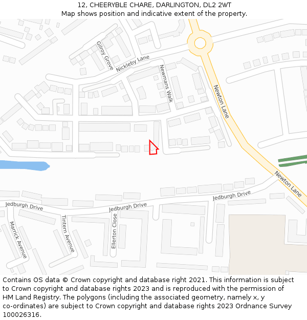 12, CHEERYBLE CHARE, DARLINGTON, DL2 2WT: Location map and indicative extent of plot