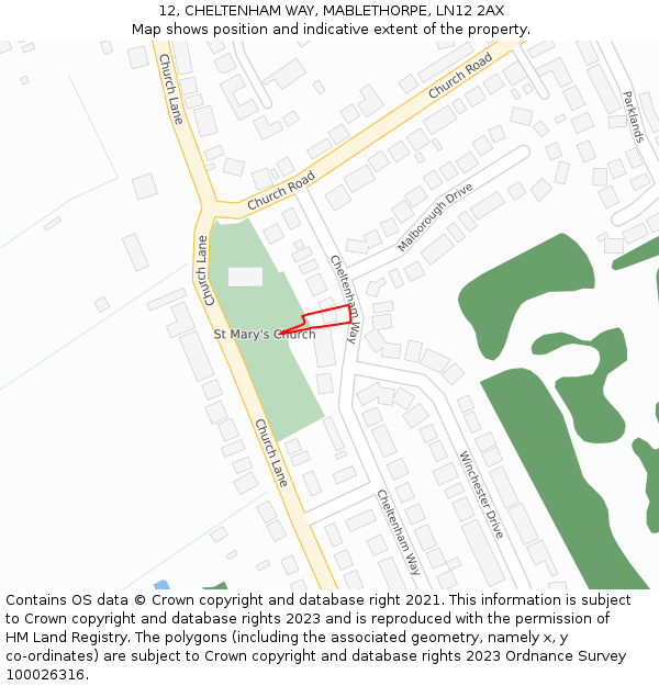 12, CHELTENHAM WAY, MABLETHORPE, LN12 2AX: Location map and indicative extent of plot