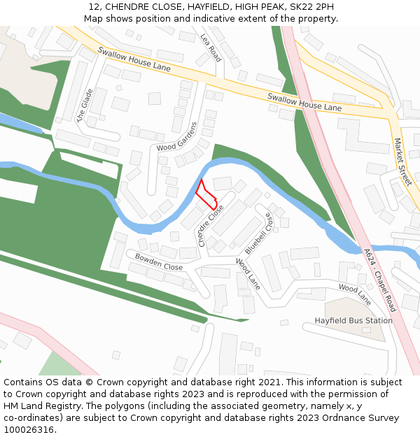 12, CHENDRE CLOSE, HAYFIELD, HIGH PEAK, SK22 2PH: Location map and indicative extent of plot