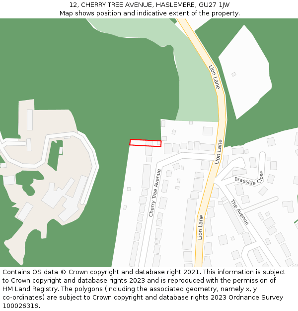 12, CHERRY TREE AVENUE, HASLEMERE, GU27 1JW: Location map and indicative extent of plot