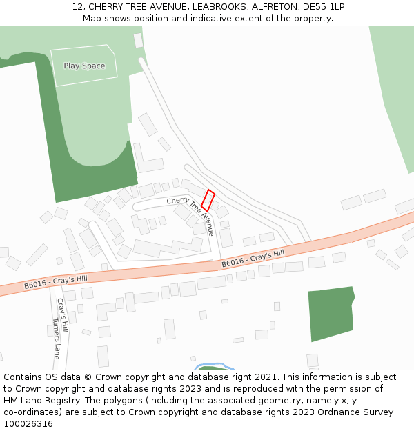 12, CHERRY TREE AVENUE, LEABROOKS, ALFRETON, DE55 1LP: Location map and indicative extent of plot