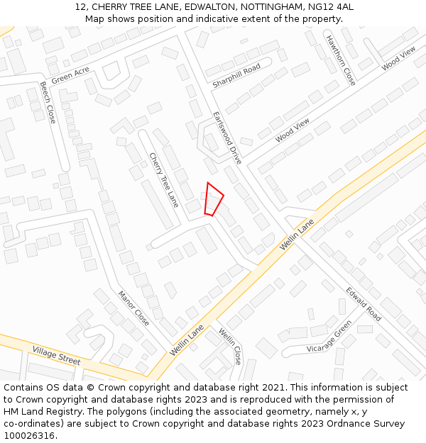 12, CHERRY TREE LANE, EDWALTON, NOTTINGHAM, NG12 4AL: Location map and indicative extent of plot