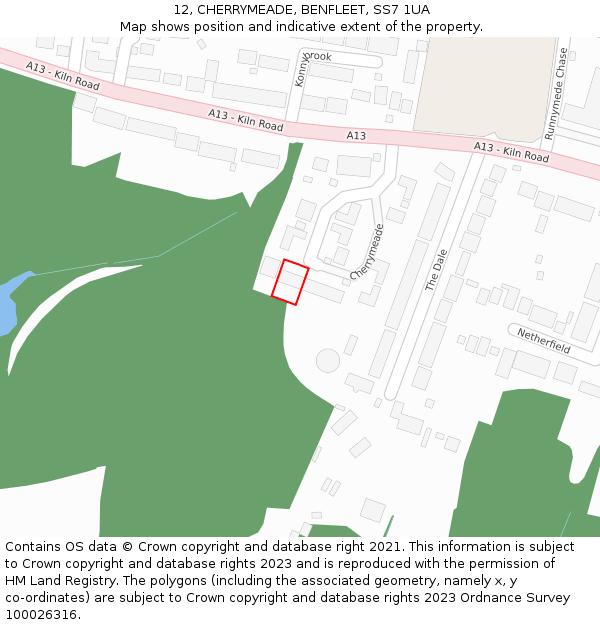 12, CHERRYMEADE, BENFLEET, SS7 1UA: Location map and indicative extent of plot