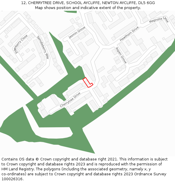 12, CHERRYTREE DRIVE, SCHOOL AYCLIFFE, NEWTON AYCLIFFE, DL5 6GG: Location map and indicative extent of plot