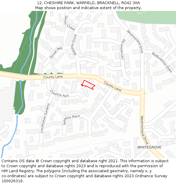 12, CHESHIRE PARK, WARFIELD, BRACKNELL, RG42 3XA: Location map and indicative extent of plot