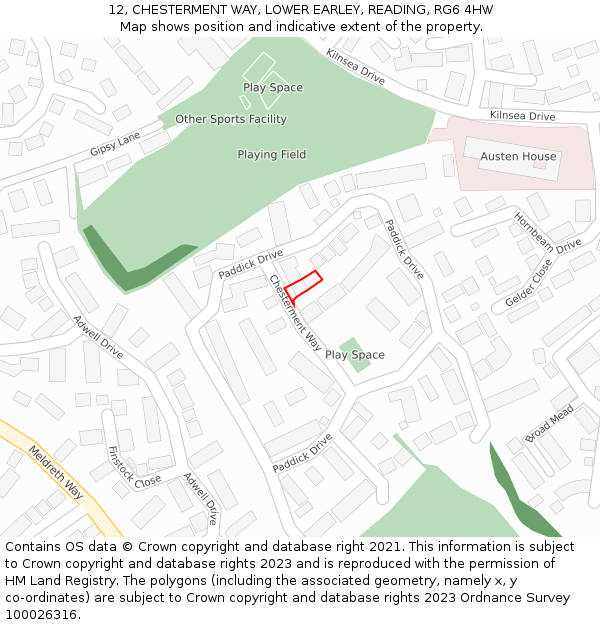 12, CHESTERMENT WAY, LOWER EARLEY, READING, RG6 4HW: Location map and indicative extent of plot