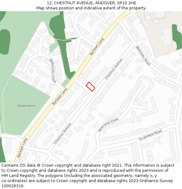 12, CHESTNUT AVENUE, ANDOVER, SP10 2HE: Location map and indicative extent of plot