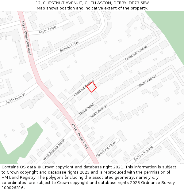 12, CHESTNUT AVENUE, CHELLASTON, DERBY, DE73 6RW: Location map and indicative extent of plot