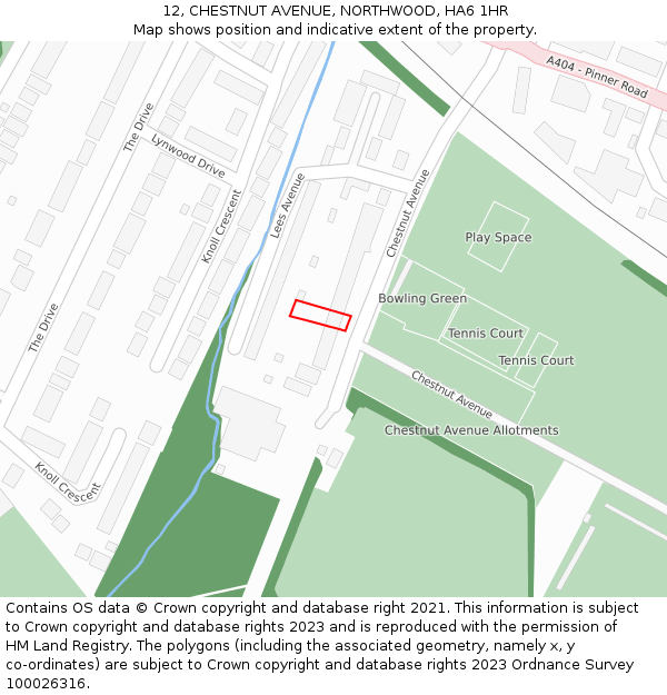 12, CHESTNUT AVENUE, NORTHWOOD, HA6 1HR: Location map and indicative extent of plot