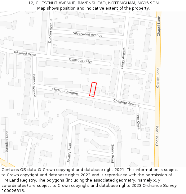 12, CHESTNUT AVENUE, RAVENSHEAD, NOTTINGHAM, NG15 9DN: Location map and indicative extent of plot
