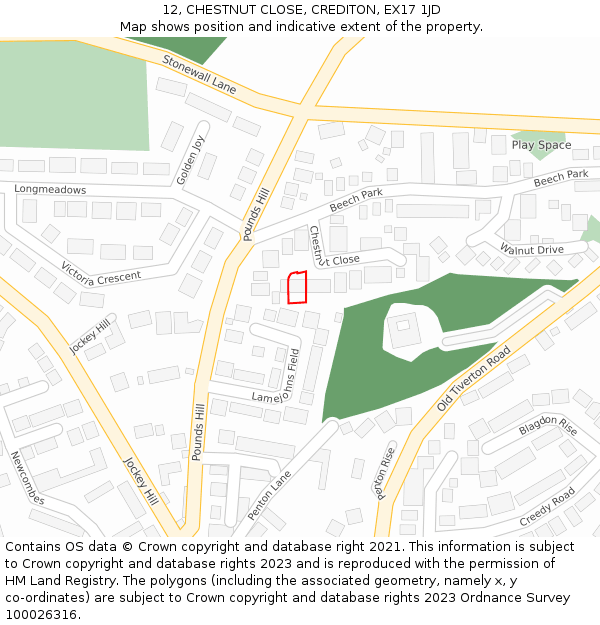 12, CHESTNUT CLOSE, CREDITON, EX17 1JD: Location map and indicative extent of plot