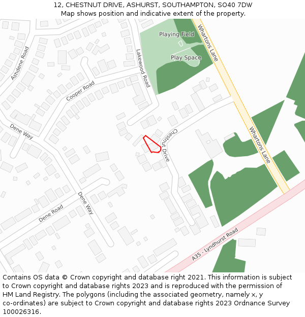 12, CHESTNUT DRIVE, ASHURST, SOUTHAMPTON, SO40 7DW: Location map and indicative extent of plot