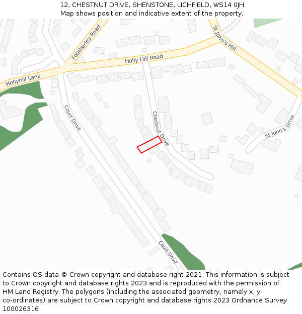 12, CHESTNUT DRIVE, SHENSTONE, LICHFIELD, WS14 0JH: Location map and indicative extent of plot