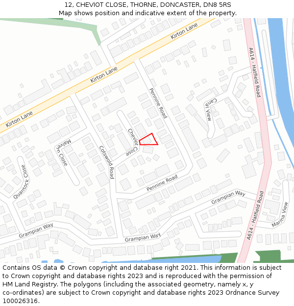 12, CHEVIOT CLOSE, THORNE, DONCASTER, DN8 5RS: Location map and indicative extent of plot