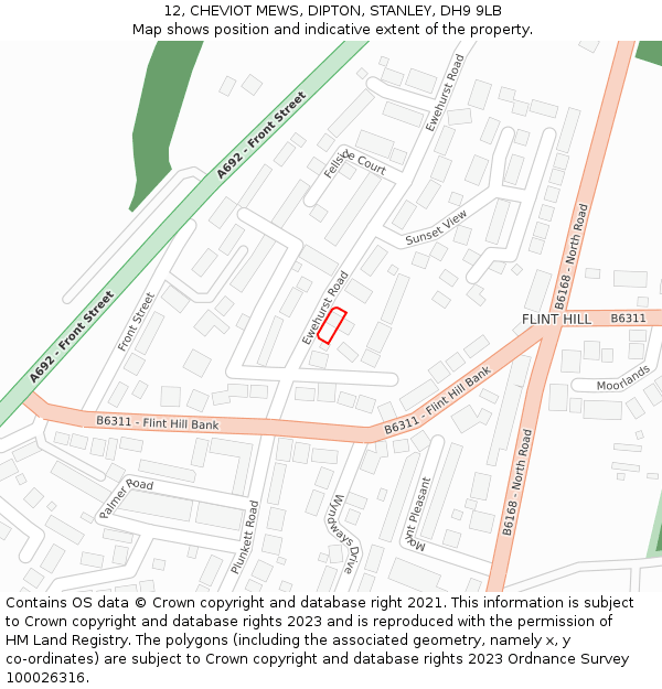 12, CHEVIOT MEWS, DIPTON, STANLEY, DH9 9LB: Location map and indicative extent of plot