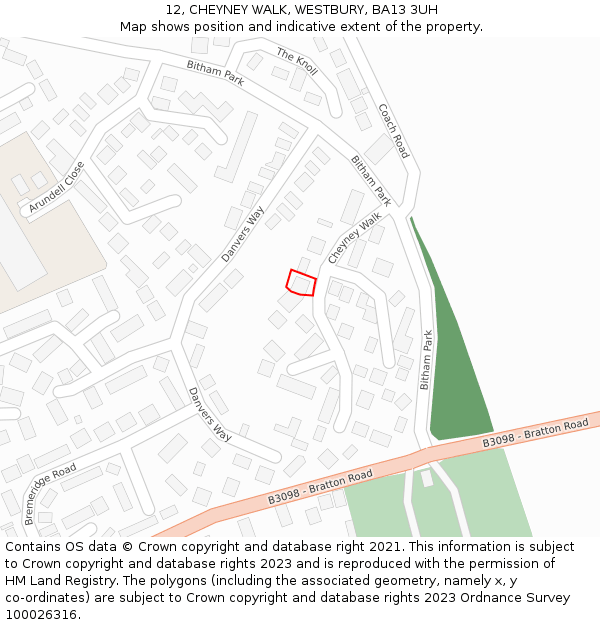 12, CHEYNEY WALK, WESTBURY, BA13 3UH: Location map and indicative extent of plot