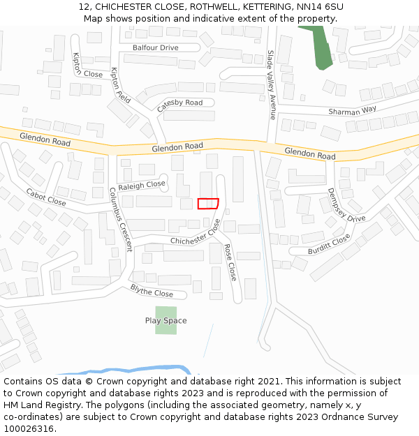 12, CHICHESTER CLOSE, ROTHWELL, KETTERING, NN14 6SU: Location map and indicative extent of plot