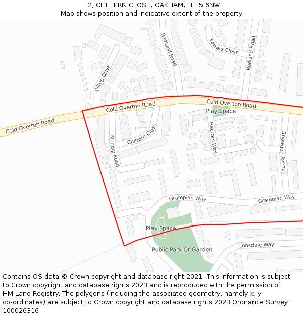 12, CHILTERN CLOSE, OAKHAM, LE15 6NW: Location map and indicative extent of plot