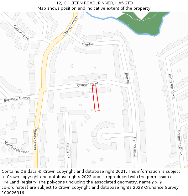 12, CHILTERN ROAD, PINNER, HA5 2TD: Location map and indicative extent of plot