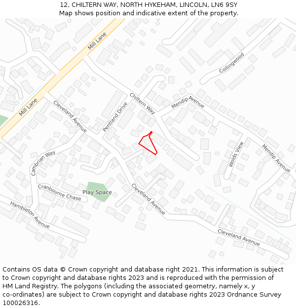 12, CHILTERN WAY, NORTH HYKEHAM, LINCOLN, LN6 9SY: Location map and indicative extent of plot