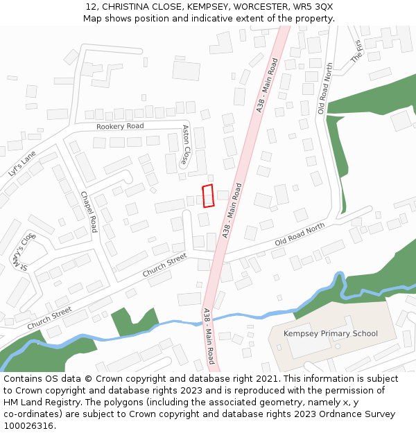 12, CHRISTINA CLOSE, KEMPSEY, WORCESTER, WR5 3QX: Location map and indicative extent of plot