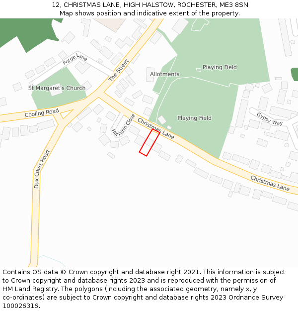 12, CHRISTMAS LANE, HIGH HALSTOW, ROCHESTER, ME3 8SN: Location map and indicative extent of plot