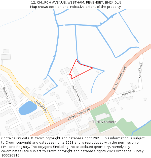 12, CHURCH AVENUE, WESTHAM, PEVENSEY, BN24 5LN: Location map and indicative extent of plot