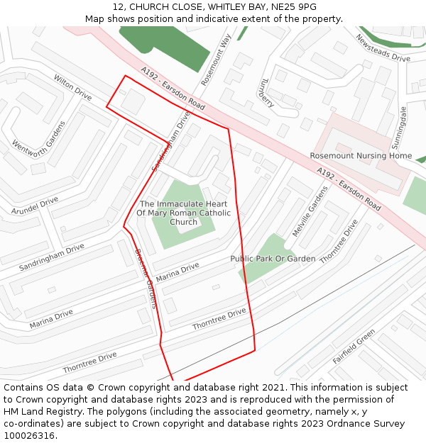 12, CHURCH CLOSE, WHITLEY BAY, NE25 9PG: Location map and indicative extent of plot