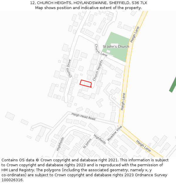 12, CHURCH HEIGHTS, HOYLANDSWAINE, SHEFFIELD, S36 7LX: Location map and indicative extent of plot