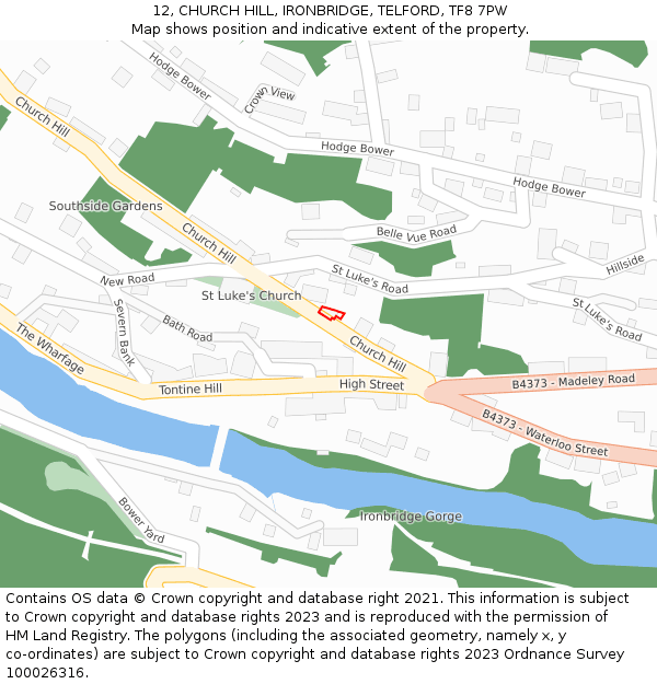 12, CHURCH HILL, IRONBRIDGE, TELFORD, TF8 7PW: Location map and indicative extent of plot