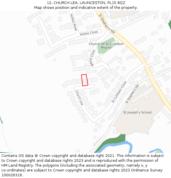 12, CHURCH LEA, LAUNCESTON, PL15 8QZ: Location map and indicative extent of plot
