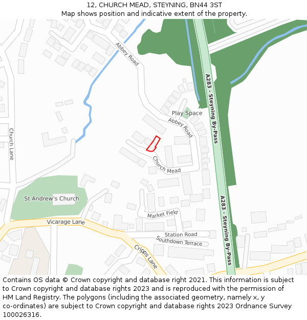 12, CHURCH MEAD, STEYNING, BN44 3ST: Location map and indicative extent of plot