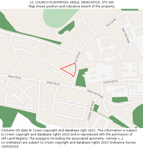 12, CHURCH PLANTATION, KEELE, NEWCASTLE, ST5 5AY: Location map and indicative extent of plot