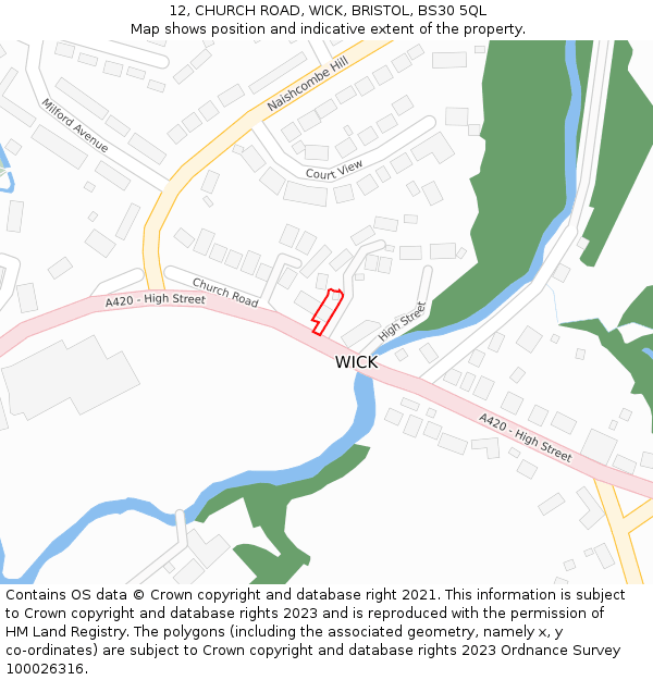 12, CHURCH ROAD, WICK, BRISTOL, BS30 5QL: Location map and indicative extent of plot
