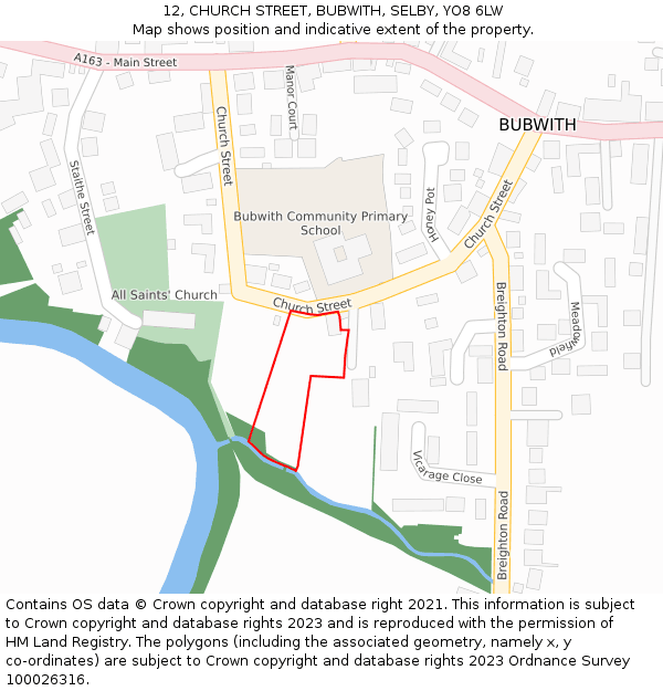 12, CHURCH STREET, BUBWITH, SELBY, YO8 6LW: Location map and indicative extent of plot