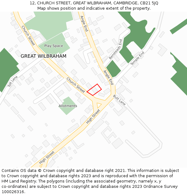 12, CHURCH STREET, GREAT WILBRAHAM, CAMBRIDGE, CB21 5JQ: Location map and indicative extent of plot