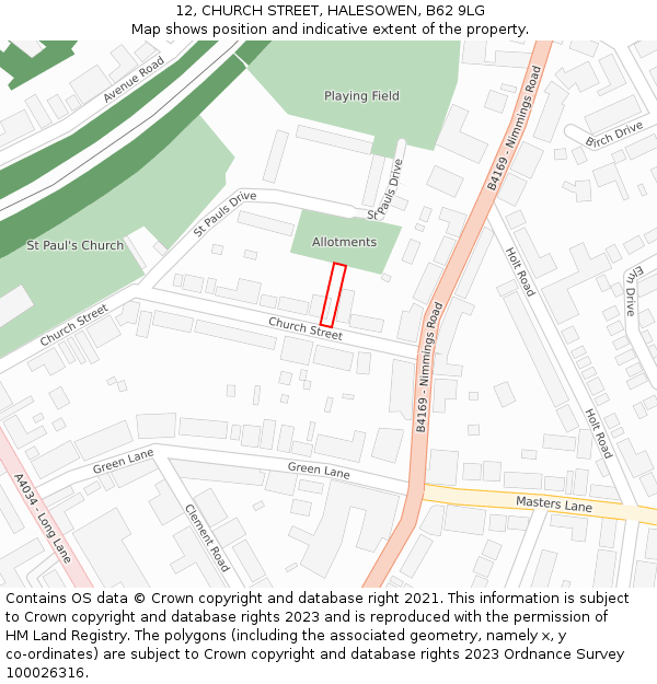 12, CHURCH STREET, HALESOWEN, B62 9LG: Location map and indicative extent of plot