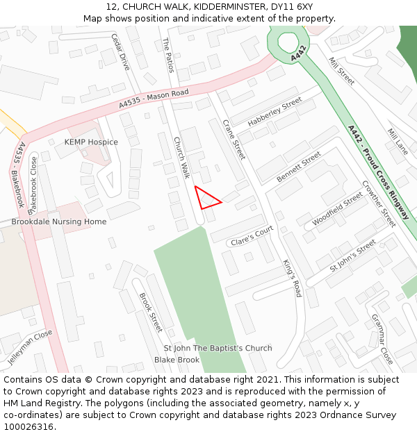 12, CHURCH WALK, KIDDERMINSTER, DY11 6XY: Location map and indicative extent of plot