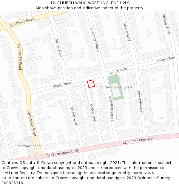 12, CHURCH WALK, WORTHING, BN11 2LS: Location map and indicative extent of plot