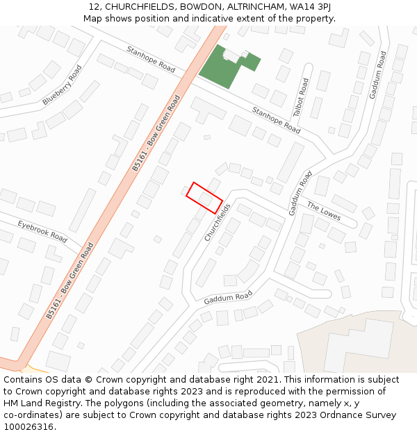 12, CHURCHFIELDS, BOWDON, ALTRINCHAM, WA14 3PJ: Location map and indicative extent of plot